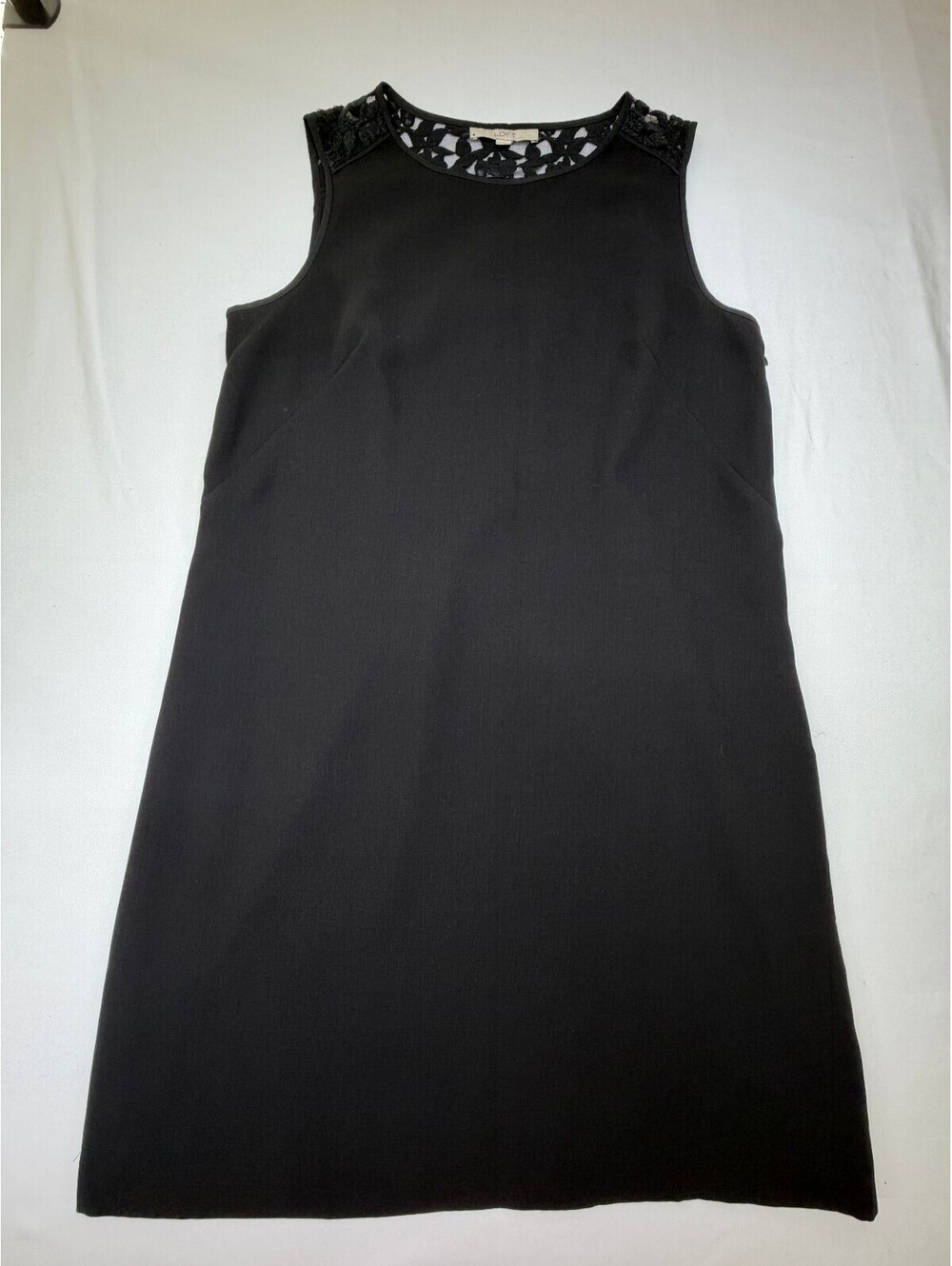 Loft Women's Shift Dress Sleeveless Lace Trim Solid Knee Length Size 14 Black